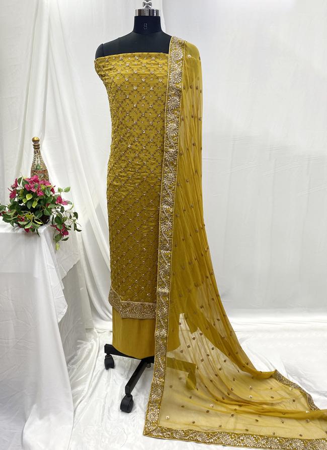 Dola Silk Yellow Wedding Wear Hand Work Salwar Suit